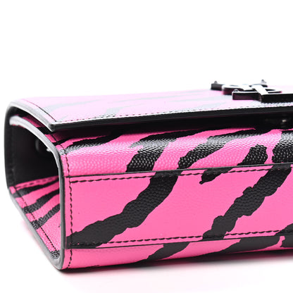 Saint Laurent Grain De Poudre Zebra Print Small Monogram Kate Satchel Fuxia Black 5 of 7
