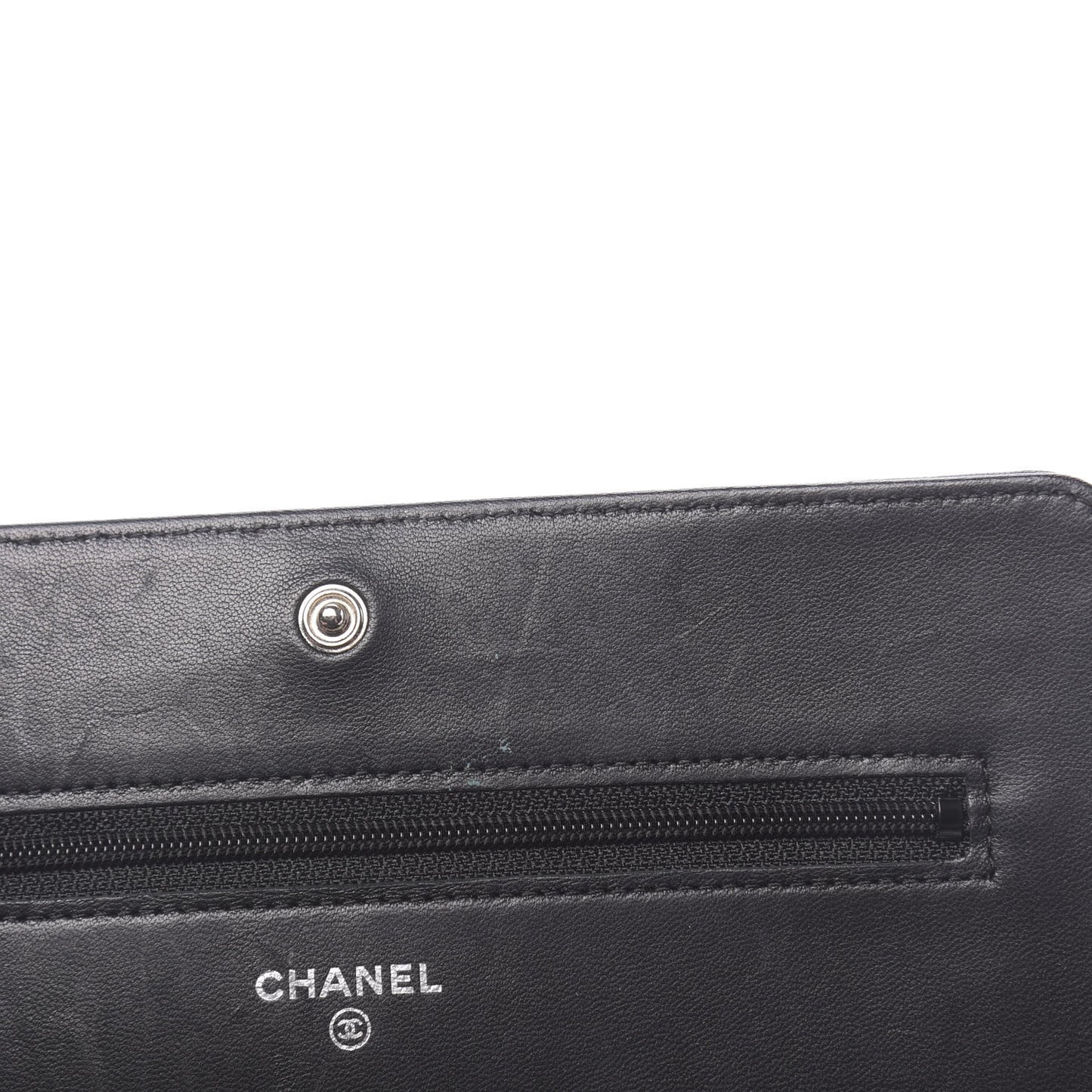 Lambskin Camellia Embossed Wallet on Chain WOC Black