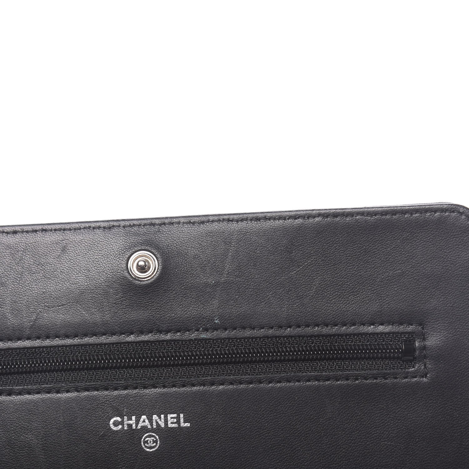 Chanel Lambskin Camellia Embossed Wallet on Chain WOC Black 9 of 13