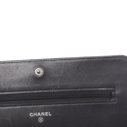 Chanel Lambskin Camellia Embossed Wallet on Chain WOC Black 9 of 13