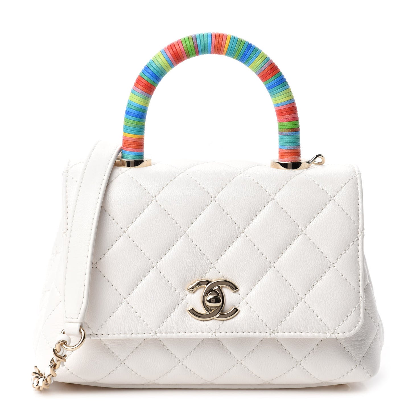 Goatskin Quilted Extra Mini Rainbow Coco Handle Flap White