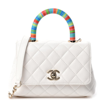 Chanel Goatskin Quilted Extra Mini Rainbow Coco Handle Flap White 1 of 11