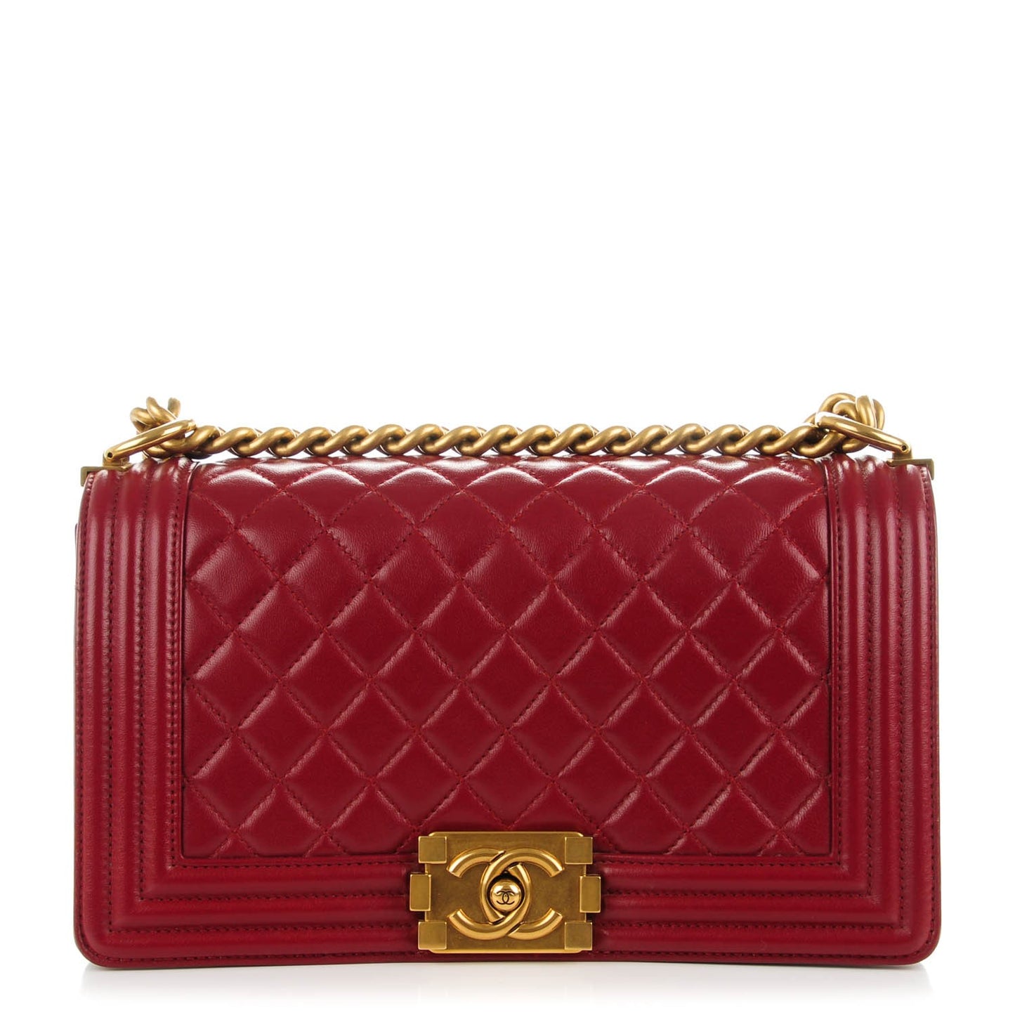 Lambskin Quilted Medium Boy Flap Dark Red