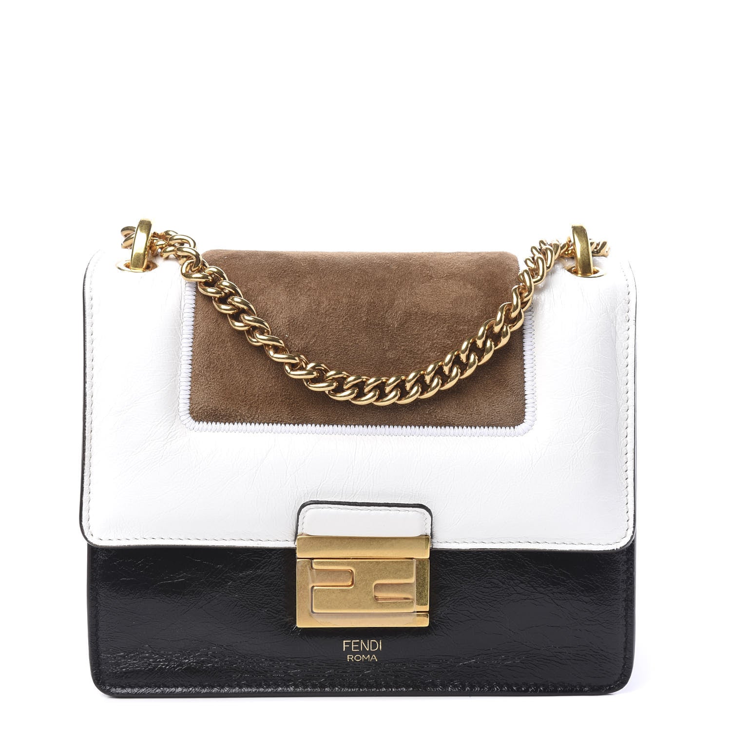 Fendi Agnello Old Shine Chamois Embossed Small Kan U Shoulder Bag Black Rovere Multicolor 1 of 8