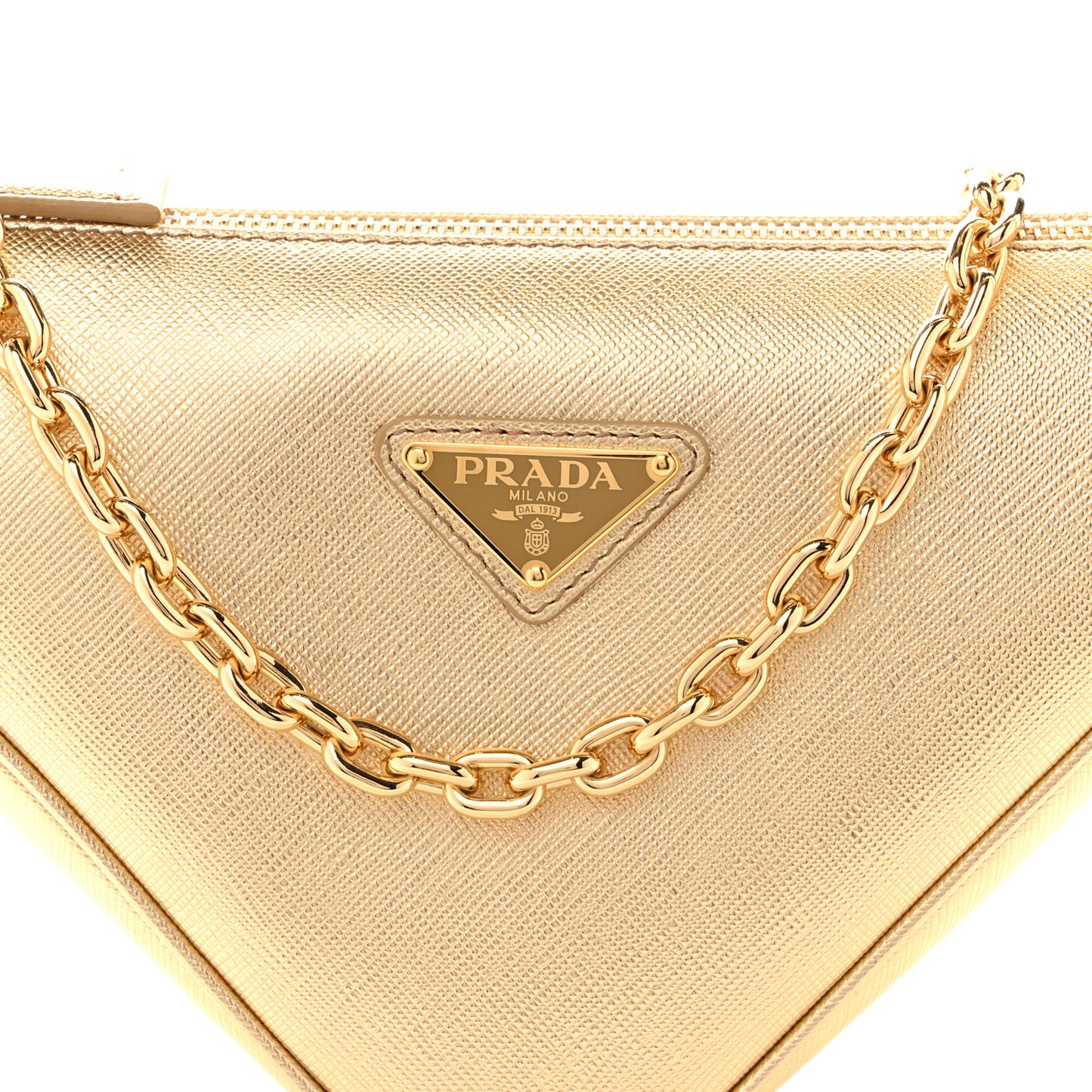 Saffiano Lux Triangle Shoulder Bag Platino