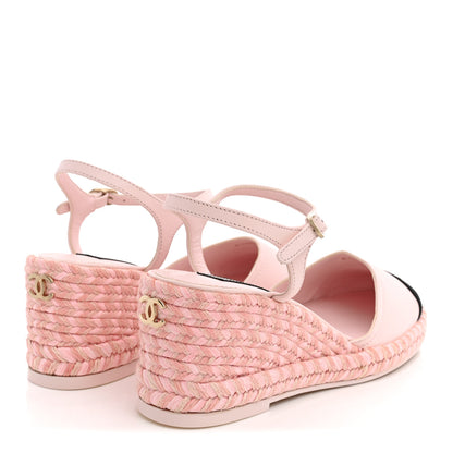Chanel Lambskin Grosgrain CC Espadrilles Wedges 38 Pink Black 5 of 11