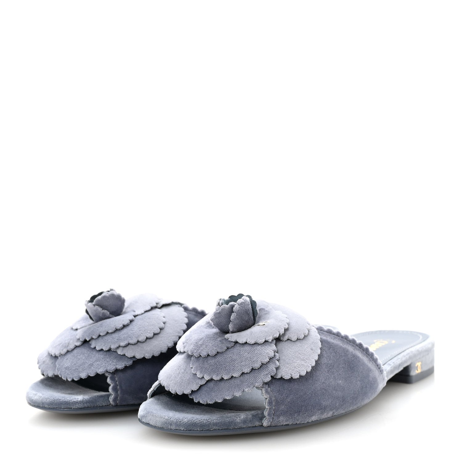 Chanel Velvet Pearl Camellia Slide Sandals 36.5 Gray 4 of 11