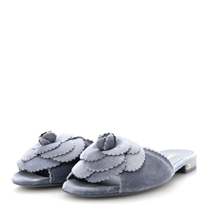 Chanel Velvet Pearl Camellia Slide Sandals 36.5 Gray 4 of 11