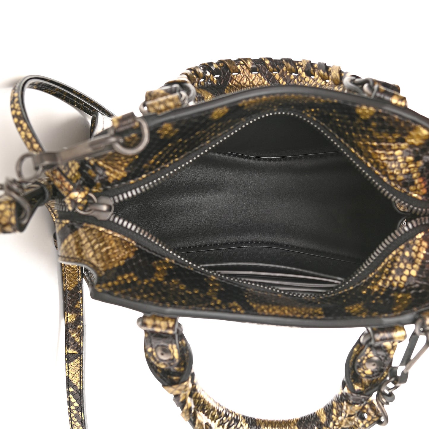 Grained Calfskin Snake Effect Neo Classic Silver Hardware Mini City Gold Black