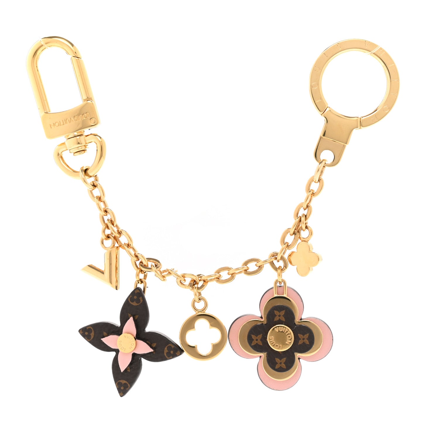 Brass Monogram Blooming Flowers Bag Charm Key Holder Rose Ballerine