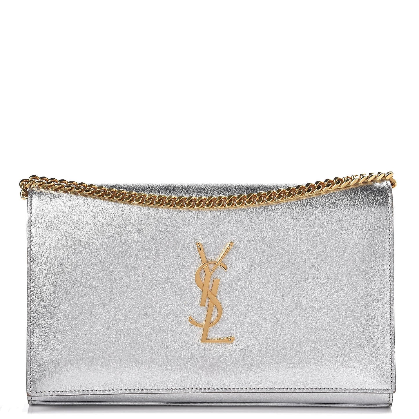 Metallic Calfskin Monogram Chain Wallet Argento