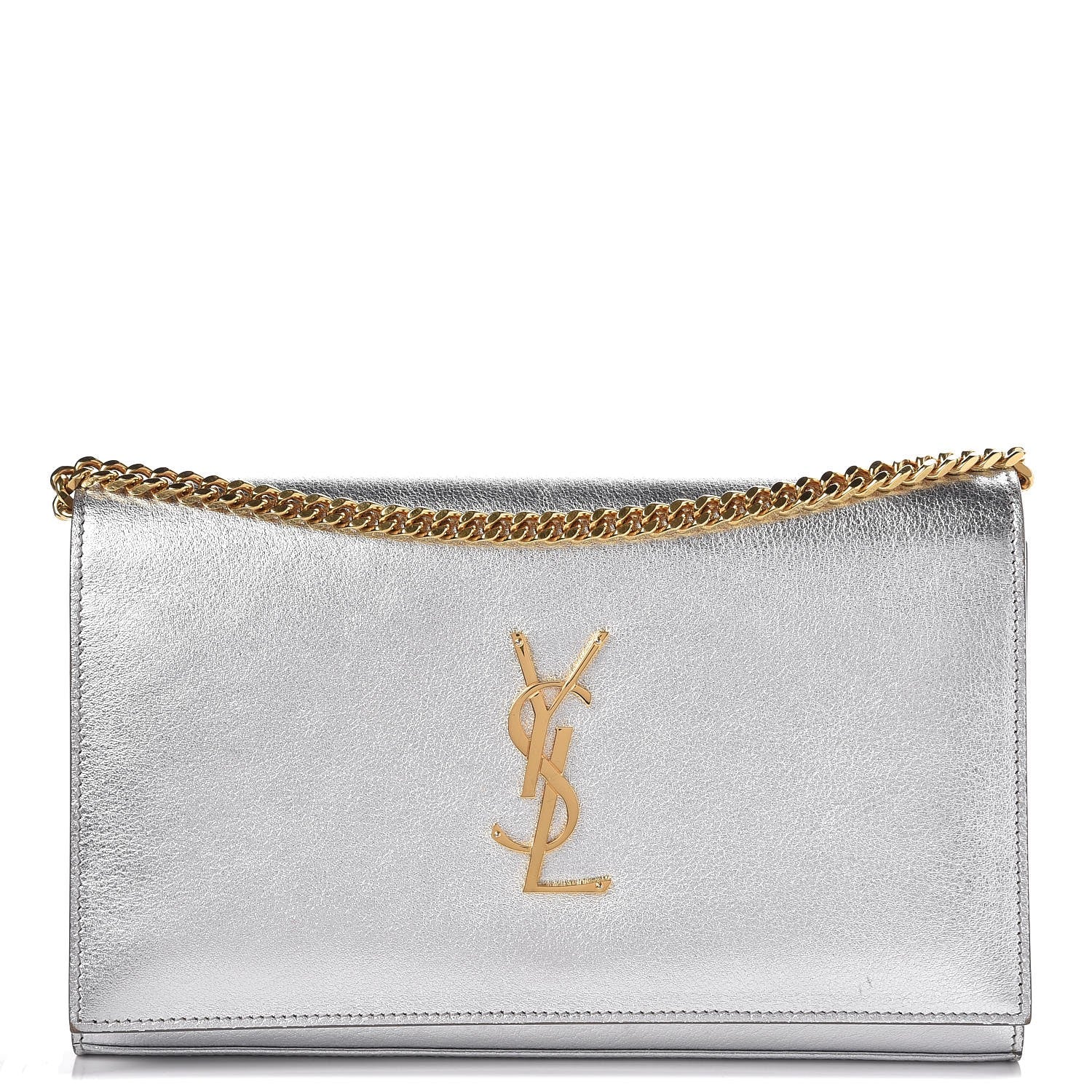 Saint Laurent Metallic Calfskin Monogram Chain Wallet Argento 1 of 8