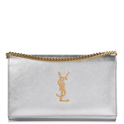 Saint Laurent Metallic Calfskin Monogram Chain Wallet Argento 1 of 8