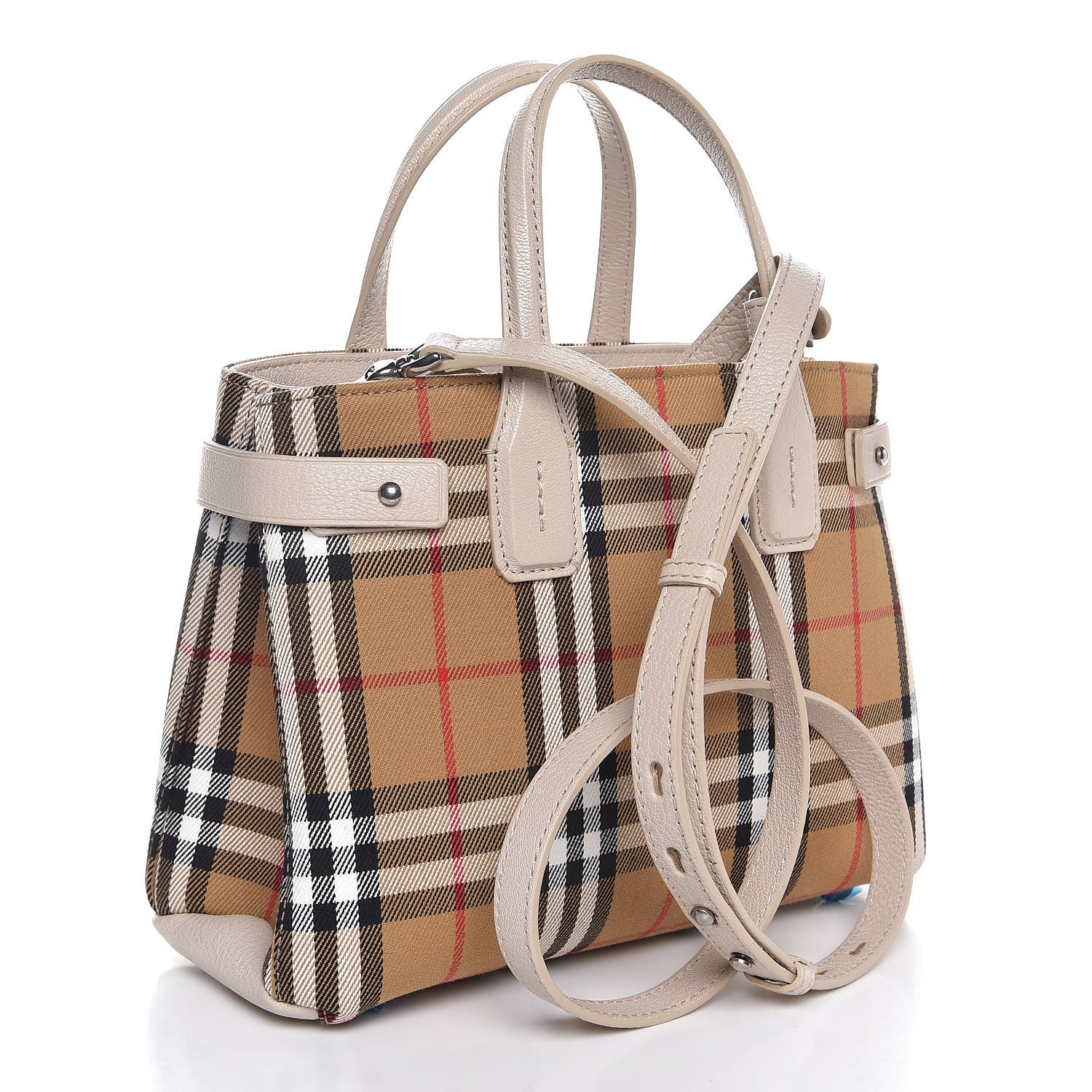 Burberry Goatskin Vintage Check Small Banner Tote Limestone 4 of 8