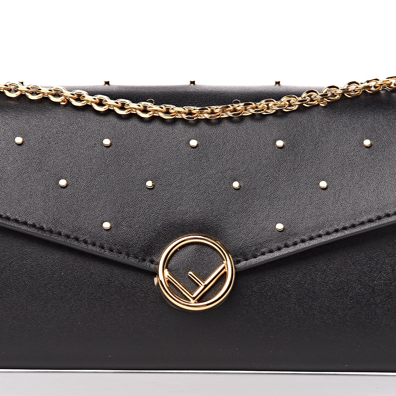 Fendi Vitello Liberty F is Studded Continental Envelope Wallet On Chain Black 7 of 10