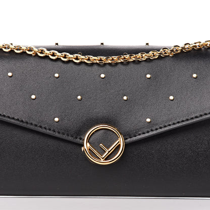 Fendi Vitello Liberty F is Studded Continental Envelope Wallet On Chain Black 7 of 10