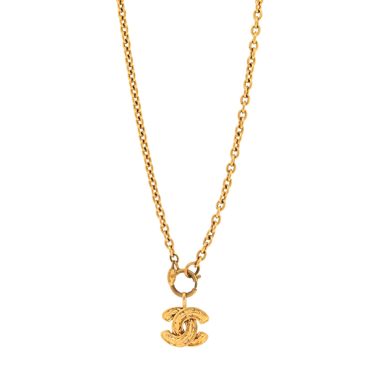 Metal Quilted CC Pendant Chain Necklace Gold