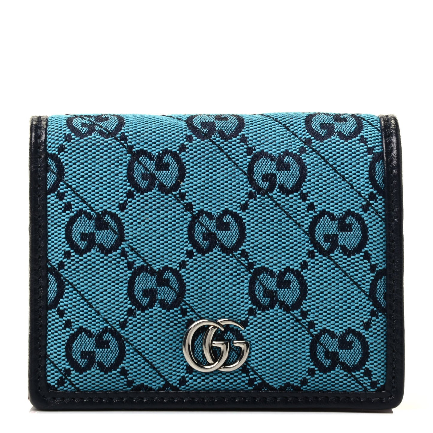 Monogram Multicolor Matelasse Diagonal GG Marmont Card Case Wallet Light Blue Pink Blue Hibiscus Red