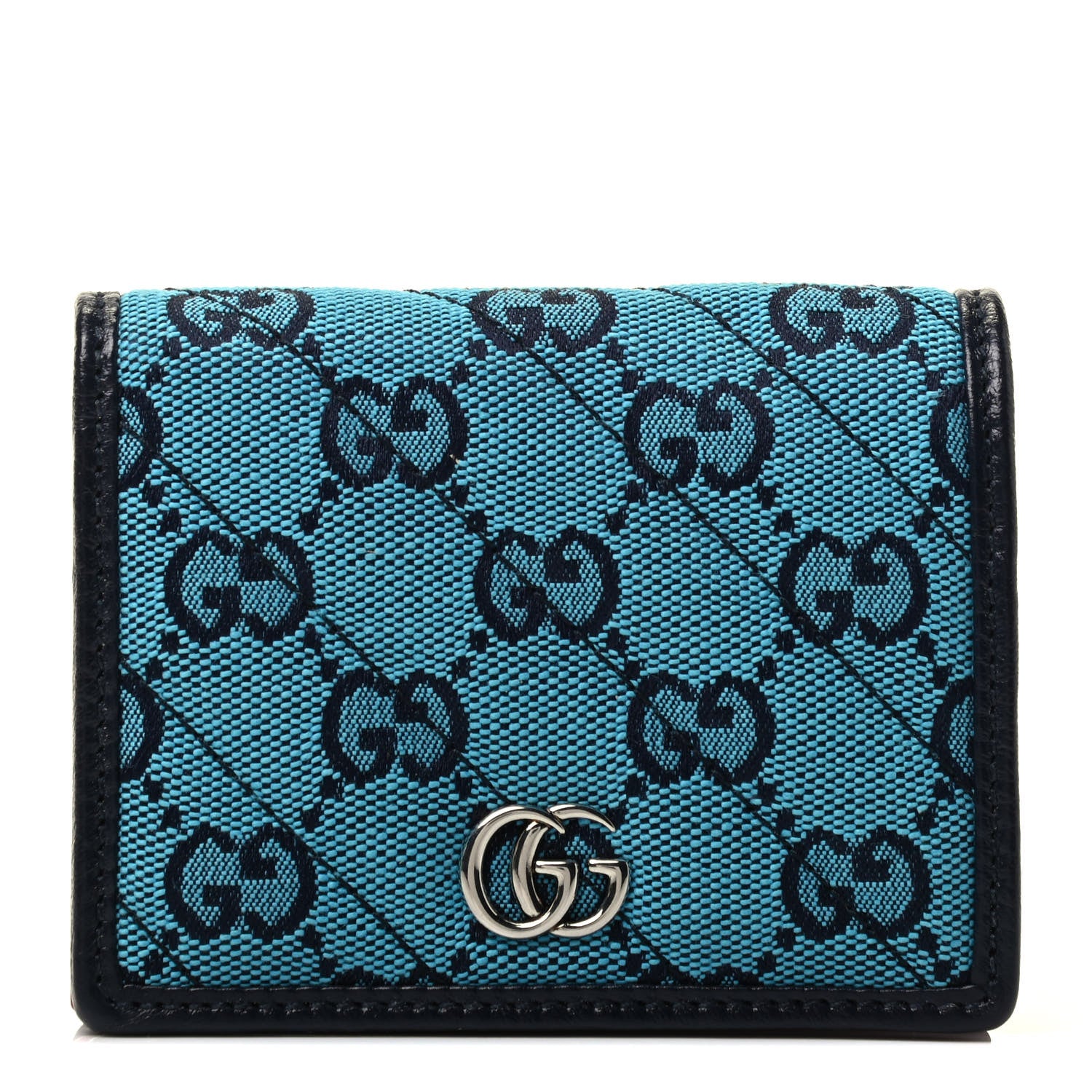 Gucci Monogram Multicolor Matelasse Diagonal GG Marmont Card Case Wallet Light Blue Pink Blue Hibiscus Red 1 of 7