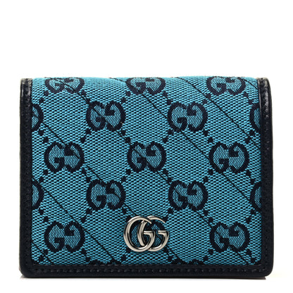 Gucci Monogram Multicolor Matelasse Diagonal GG Marmont Card Case Wallet Light Blue Pink Blue Hibiscus Red 1 of 7