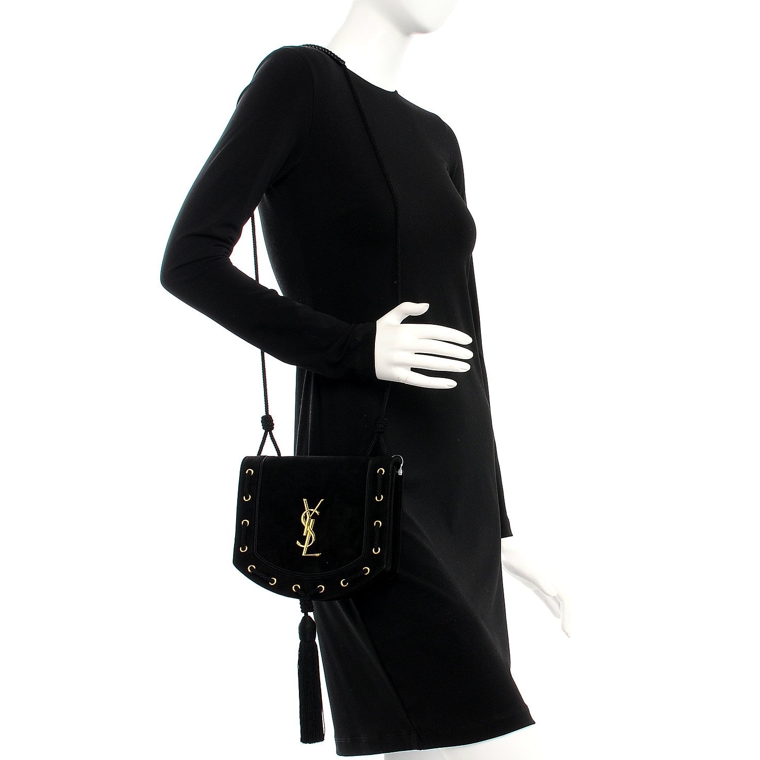 Saint Laurent Suede Medium Monogram Fetish Satchel Black 2 of 9