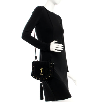 Saint Laurent Suede Medium Monogram Fetish Satchel Black 2 of 9