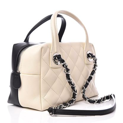 Chanel Calfskin Quilted Feather Weight Bowling Bag Black Ivory 3 of 13
