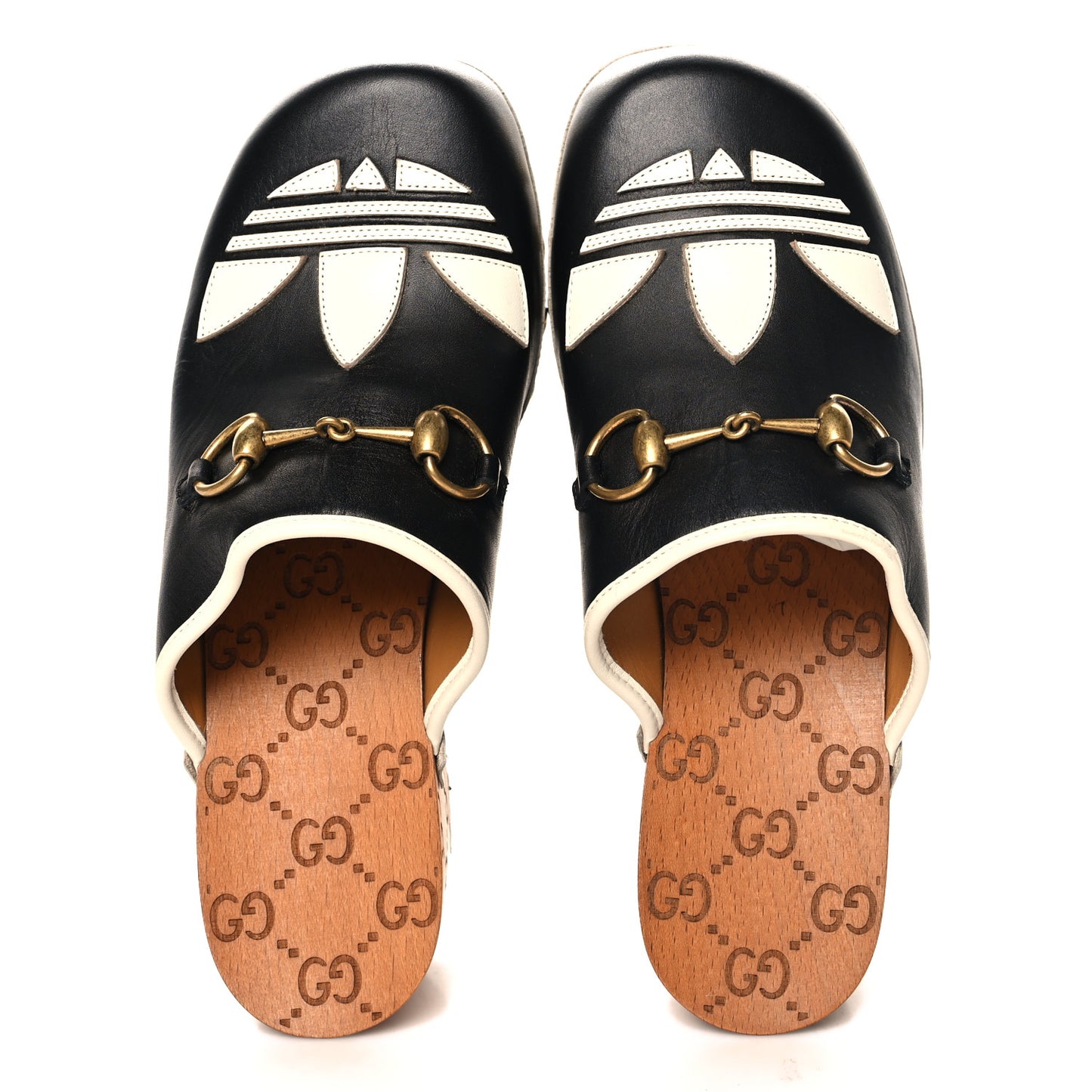 X ADIDAS Quebec Calfskin Quentin Goatskin Horsebit Trefoil Clog Mules 37 Black Off White