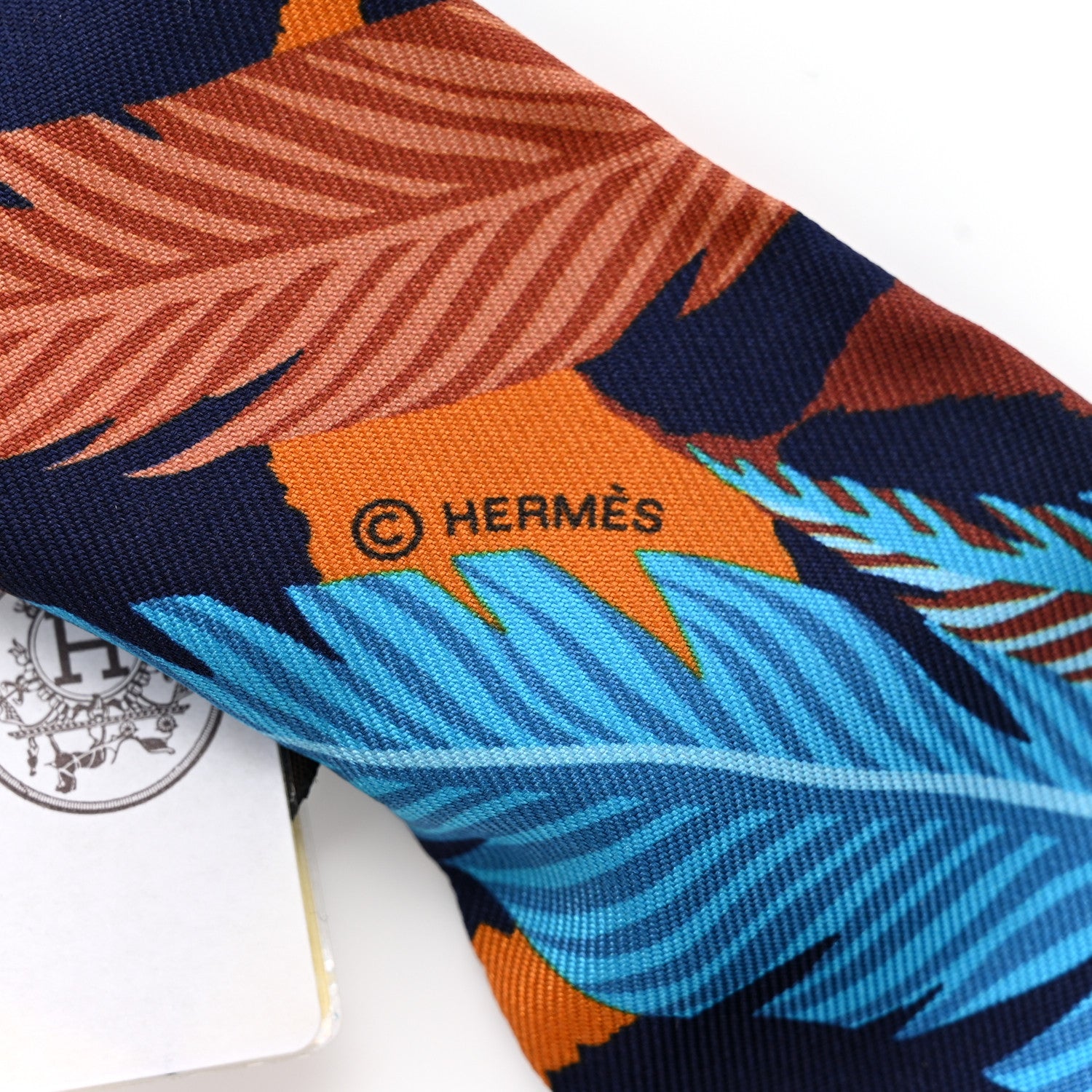Hermes Silk Jaguar Quetzal Twilly Brun Bleu Orange 4 of 4