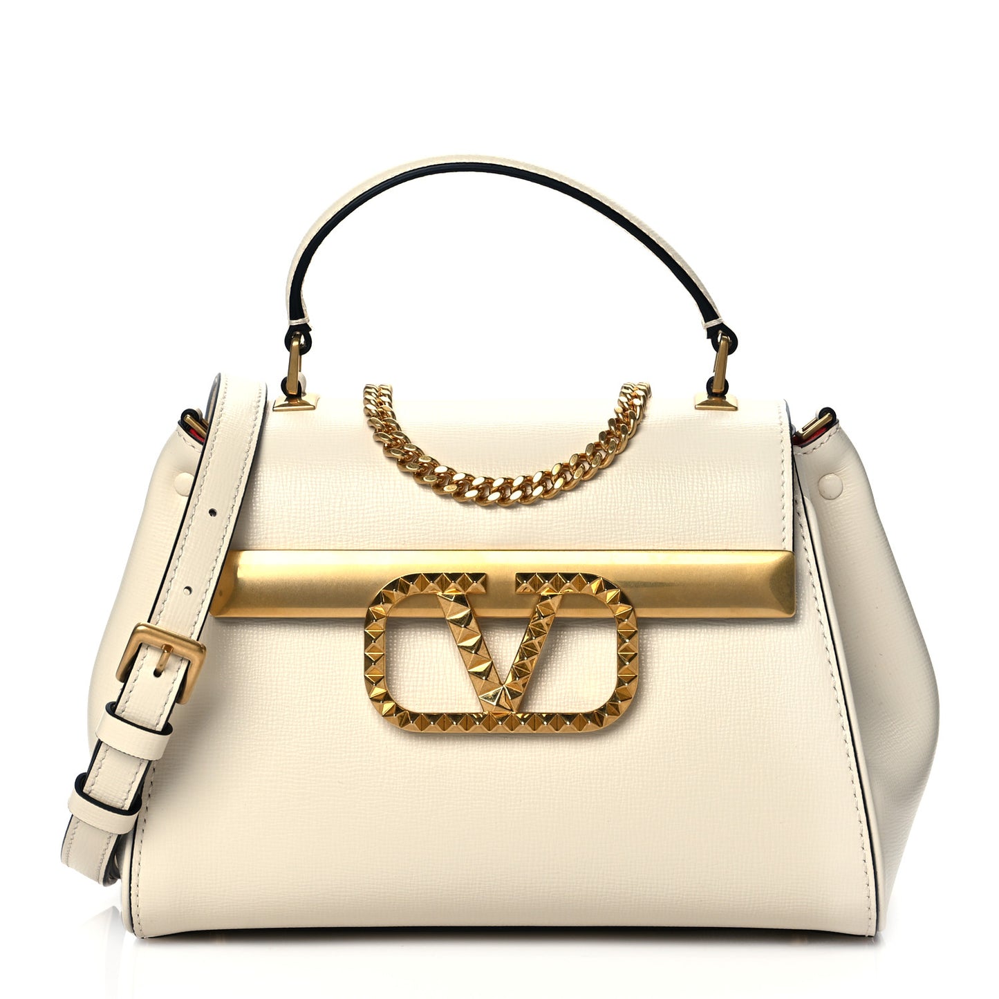 Grainy Calfskin Small Rockstud Alcove Top-Handle Bag Light Ivory