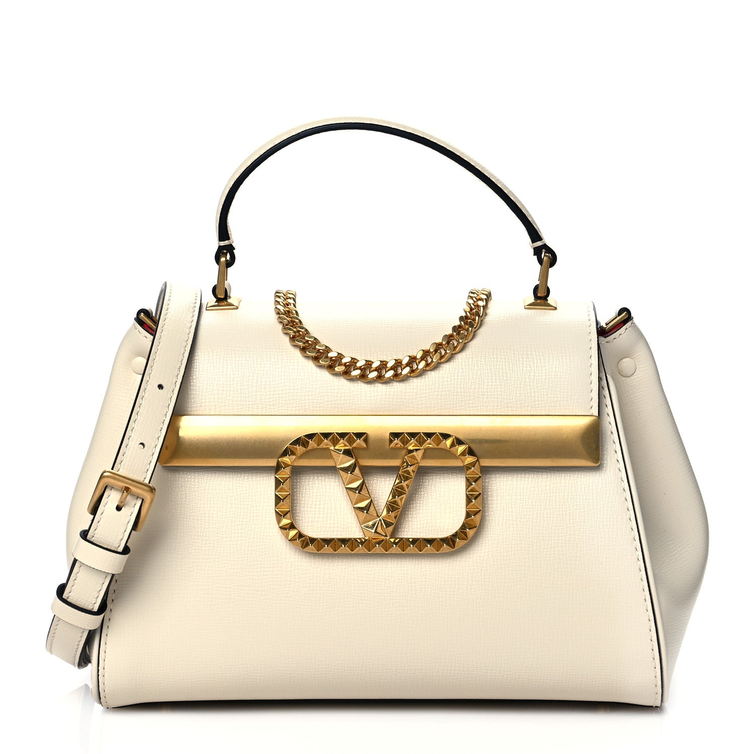 Valentino Garavani Grainy Calfskin Small Rockstud Alcove Top-Handle Bag Light Ivory 1 of 10