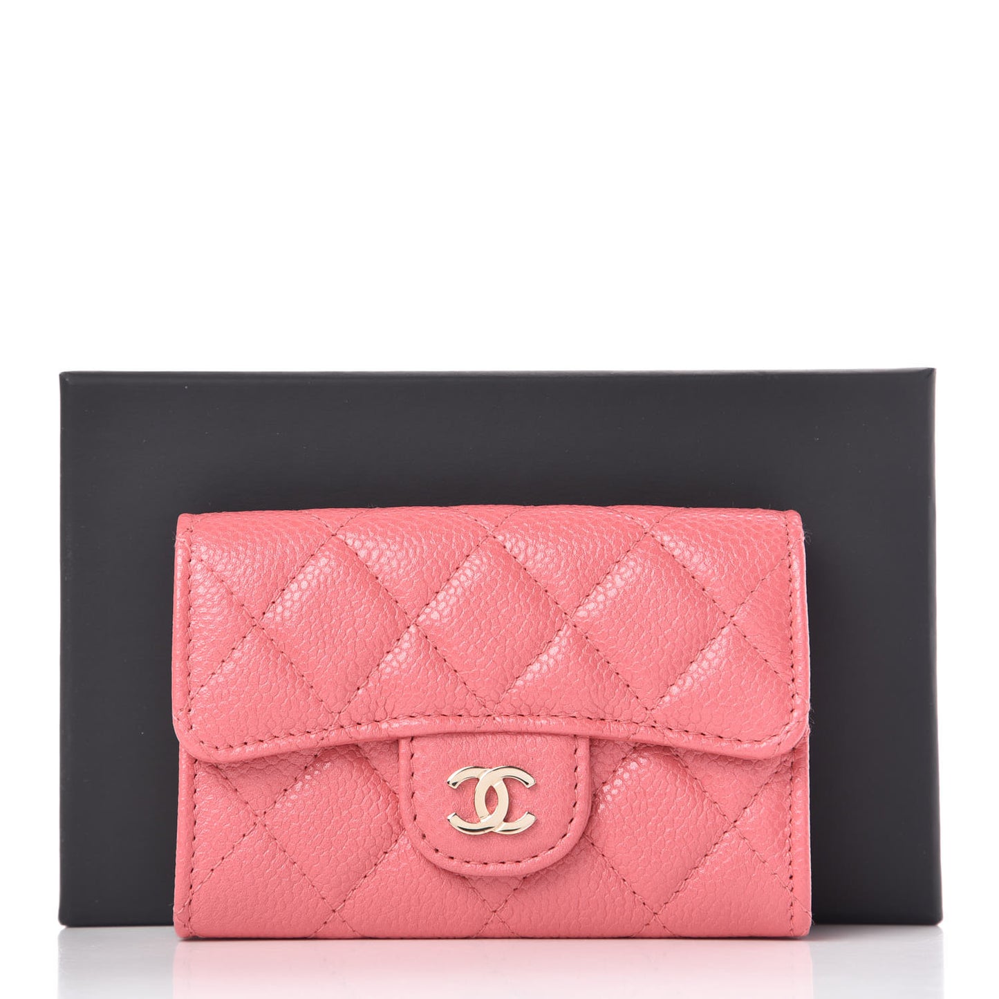 Metallic Caviar Quilted Flap Card Holder Pink