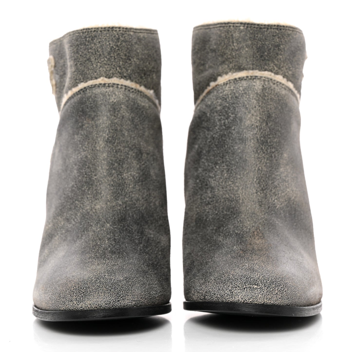 Suede Calfskin Shearling CC Ankle Boots 39.5 Beige