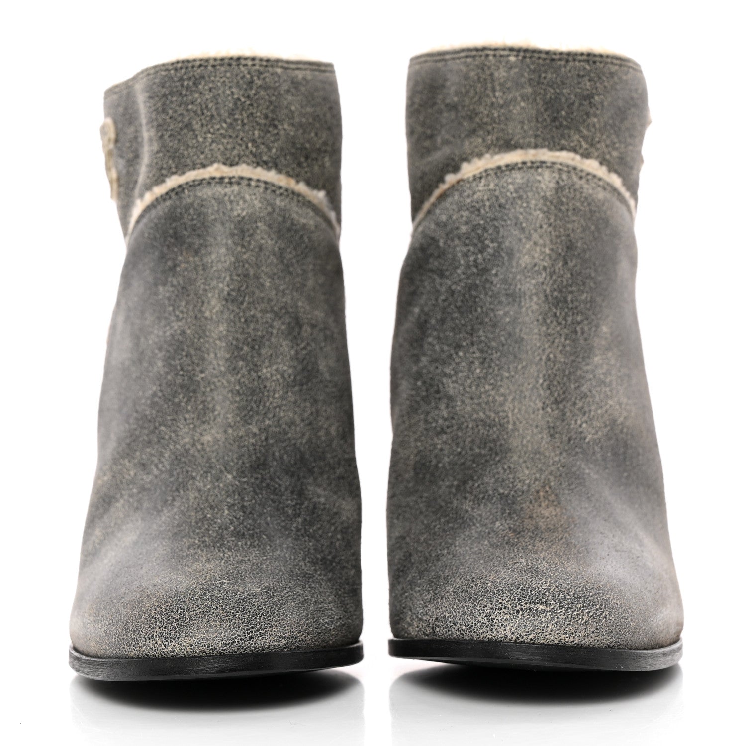 Chanel Suede Calfskin Shearling CC Ankle Boots 39.5 Beige 2 of 13