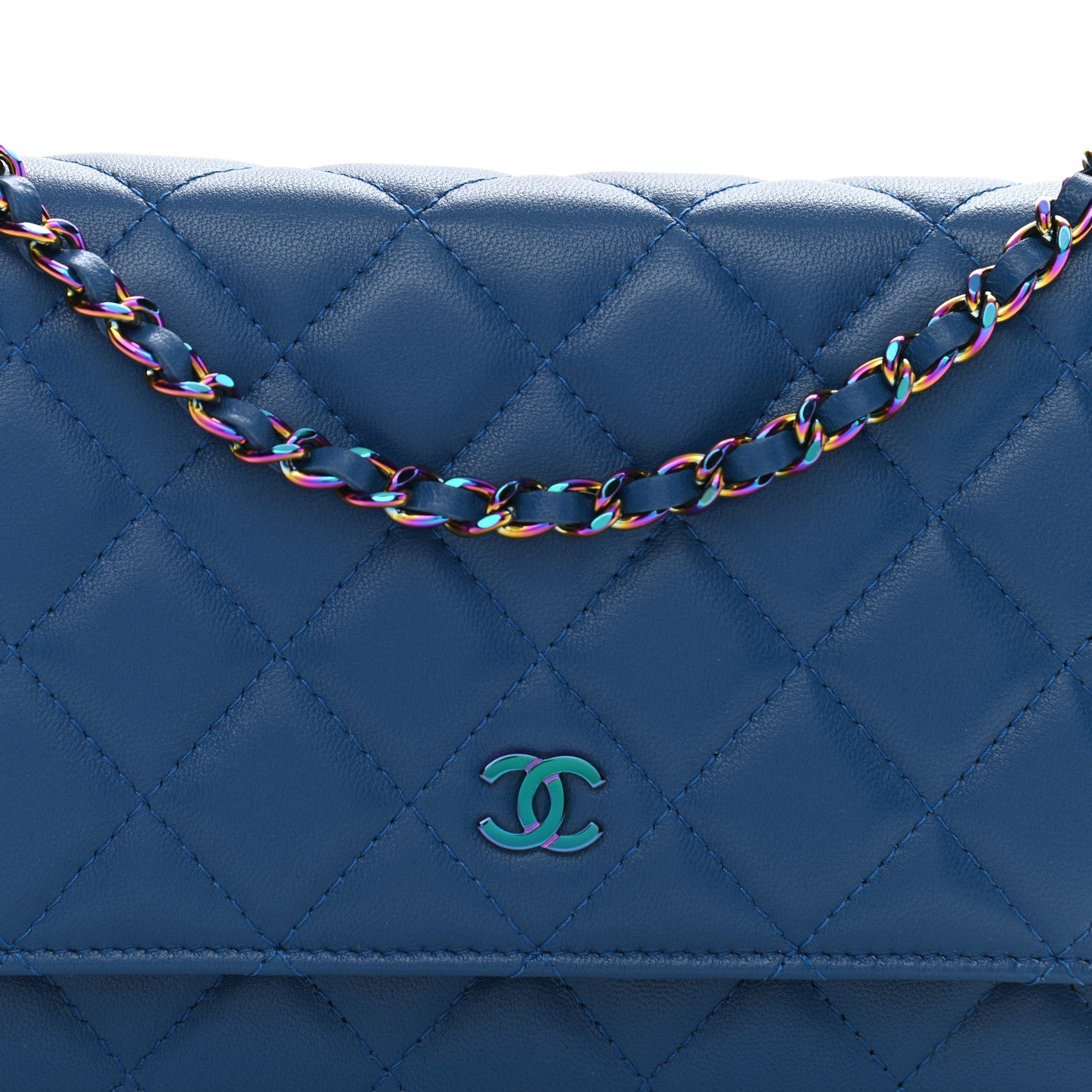 Chanel Lambskin Quilted Wallet On Chain WOC Dark Blue Pink 9 of 11
