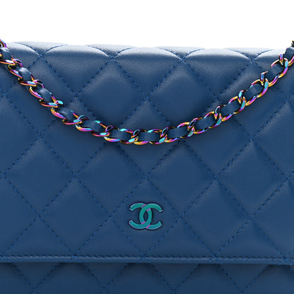 Chanel Lambskin Quilted Wallet On Chain WOC Dark Blue Pink 9 of 11