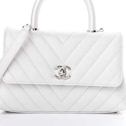 Chanel Iridescent Caviar Chevron Quilted Mini Coco Handle Flap White 7 of 11