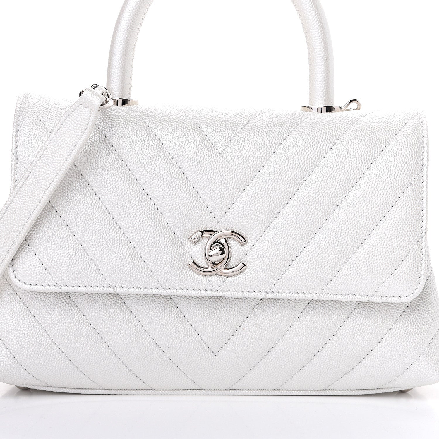 Chanel Iridescent Caviar Chevron Quilted Mini Coco Handle Flap White 7 of 11