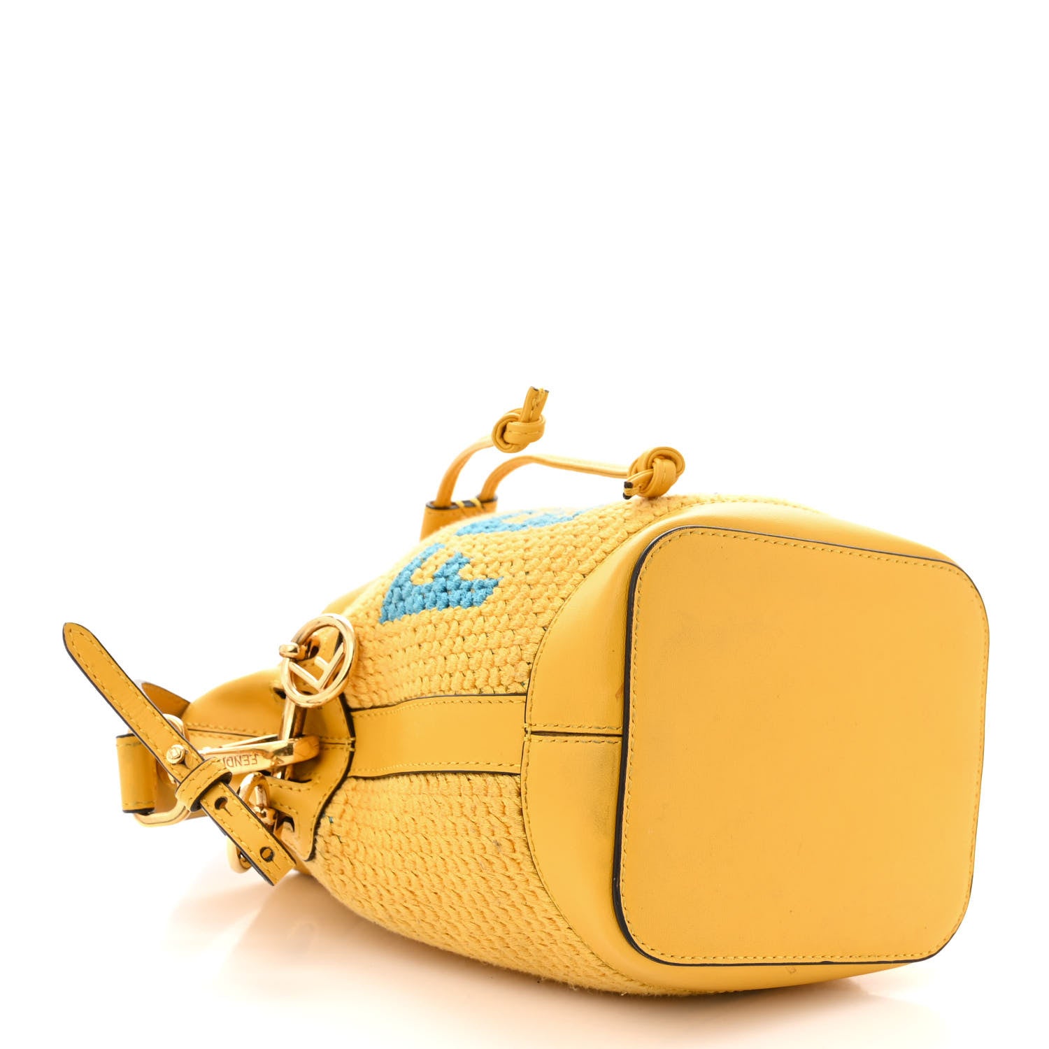 Fendi Crochet Vitello King F is Fendi Logo Woven Mini Mon Tresor Bucket Bag Mimosa Cyber Blue 4 of 12