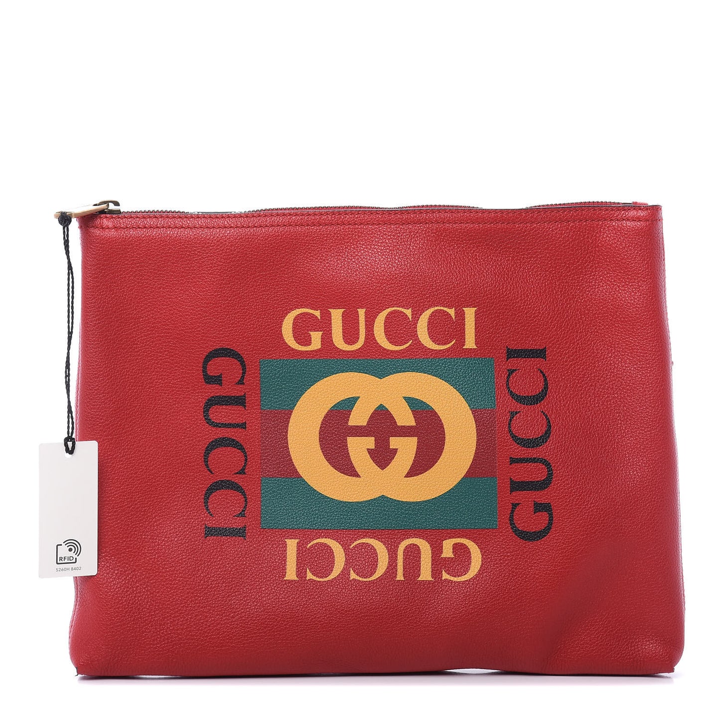 Pebbled Calfskin Medium Logo Portfolio Clutch Hibiscus Red