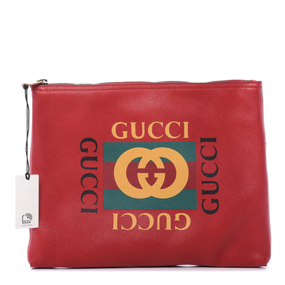 Gucci Pebbled Calfskin Medium Logo Portfolio Clutch Hibiscus Red 1 of 9