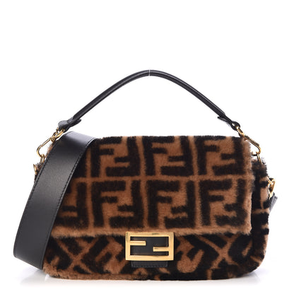 Fendi Shearling Vitello Dolce Macro FF 1974 Baguette Tobacco Black 1 of 11