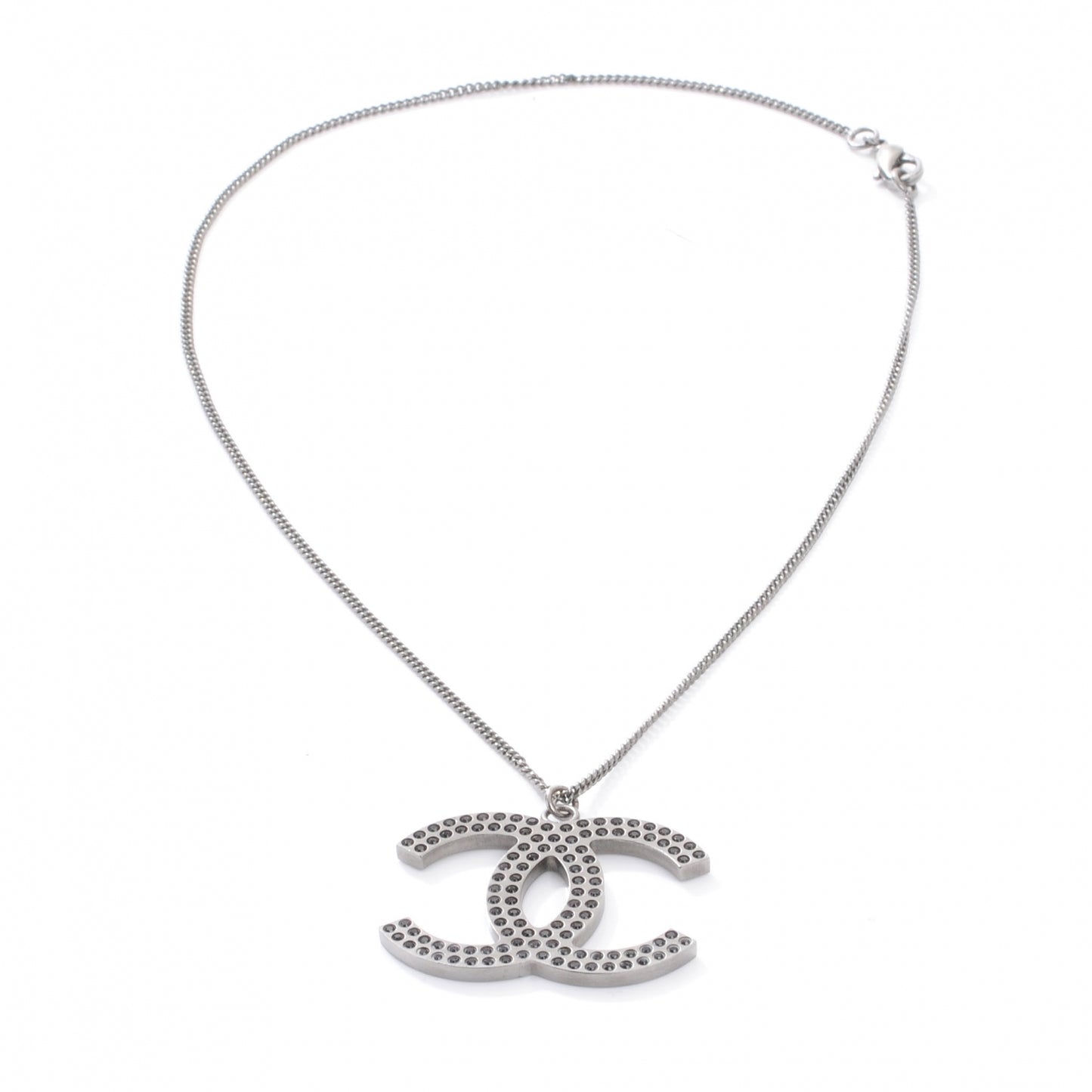 Crystal Large CC Necklace Silver Black