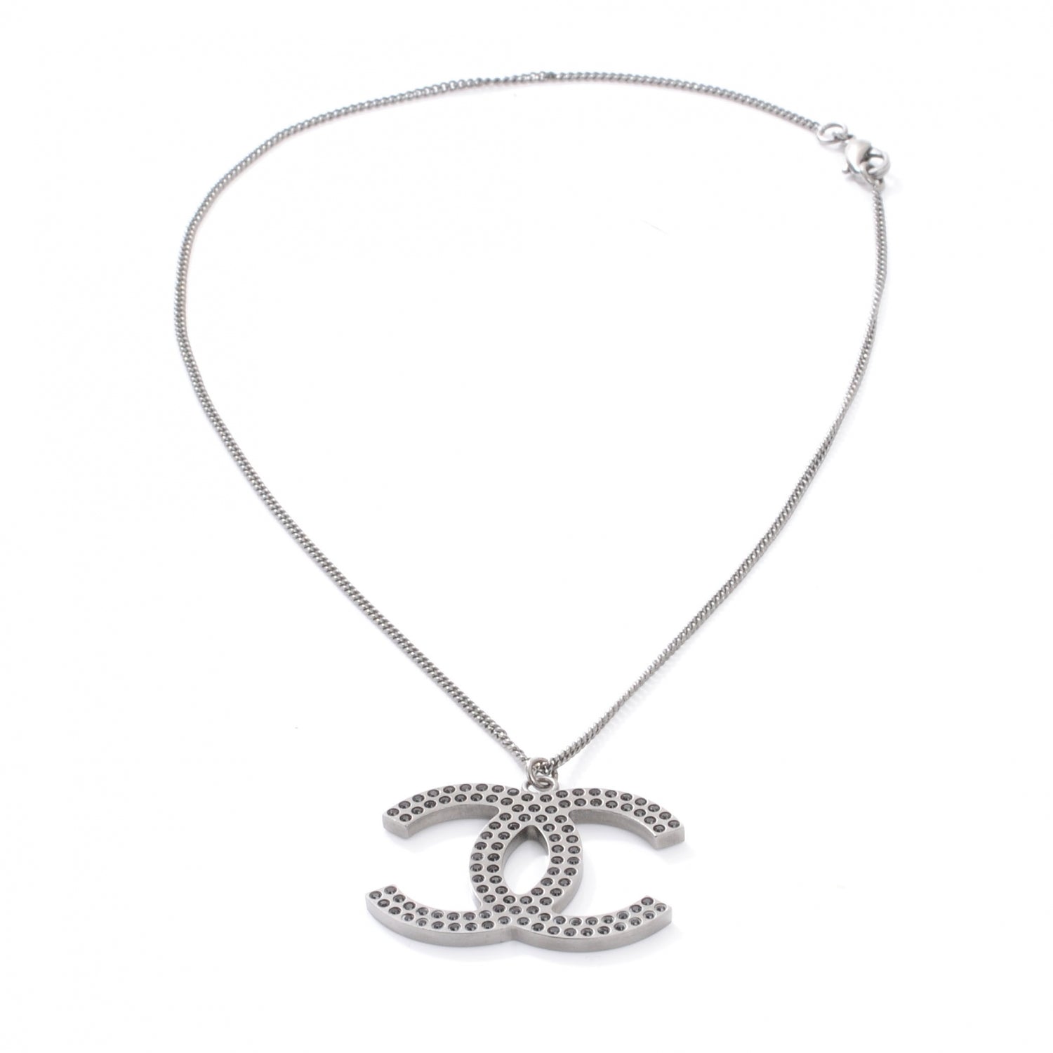 Chanel Crystal Large CC Necklace Silver Black 3 of 6