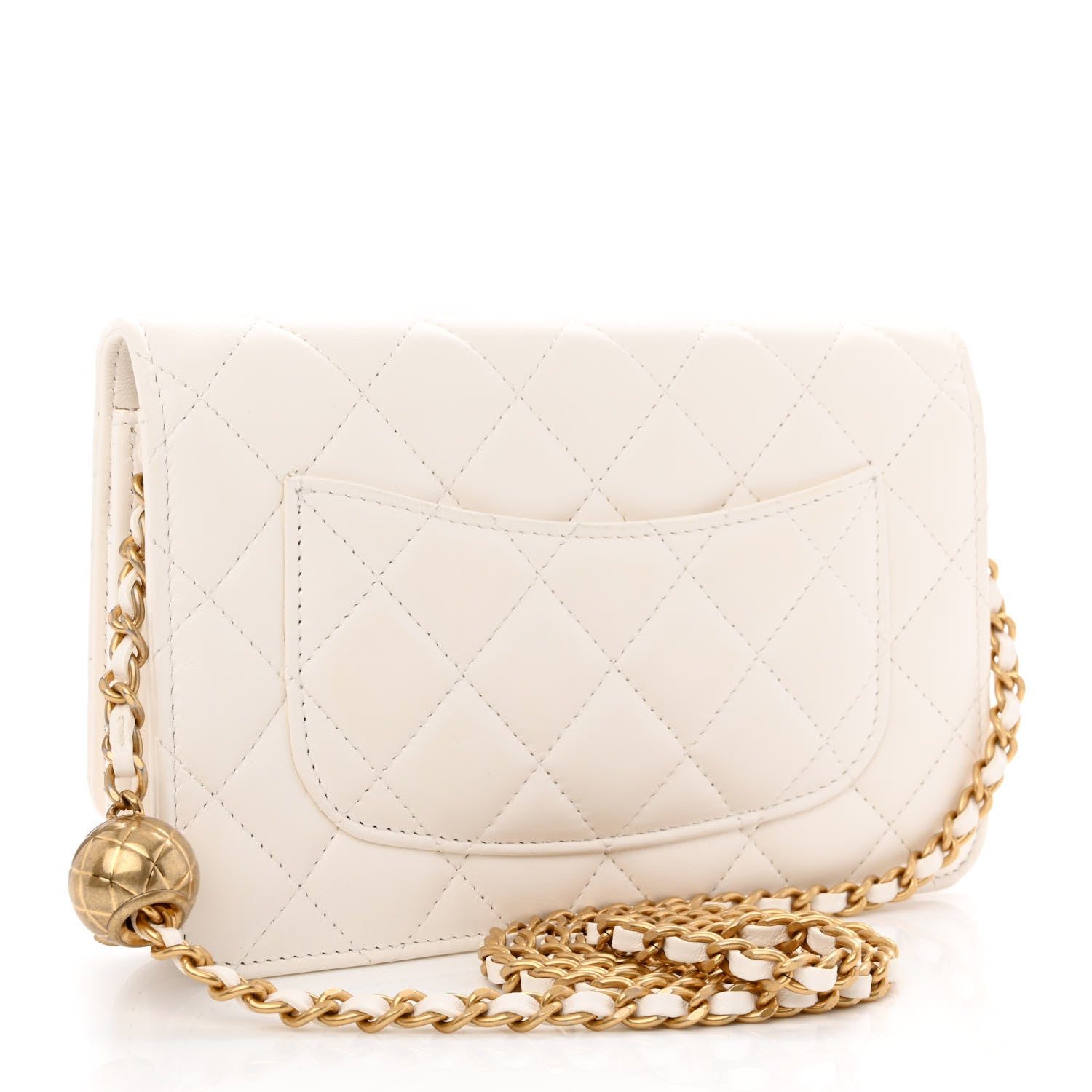 Chanel Lambskin Quilted CC Pearl Crush Wallet on Chain WOC White 3 of 12