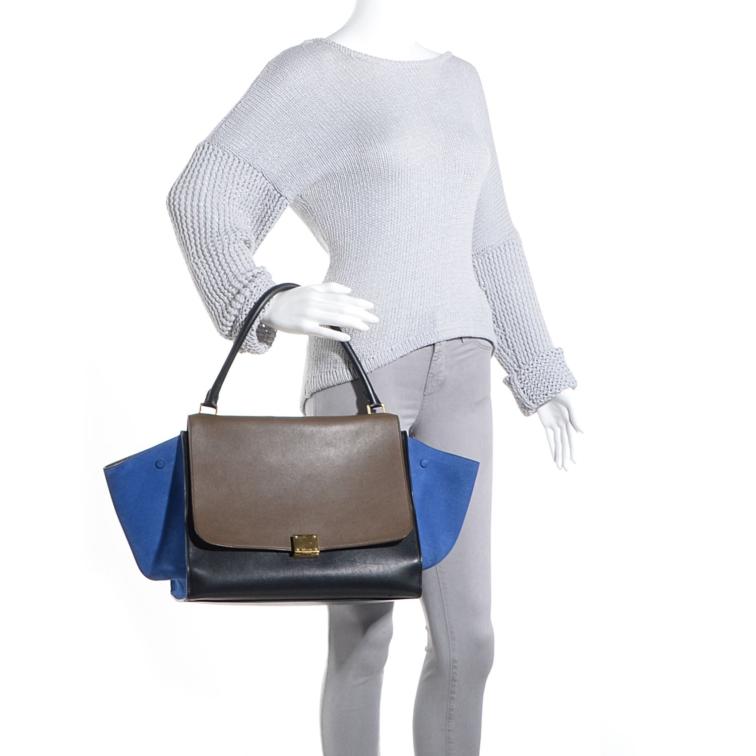 Celine Calfskin and Suede Large Trapeze Tri-Color Cobalt 2 of 7
