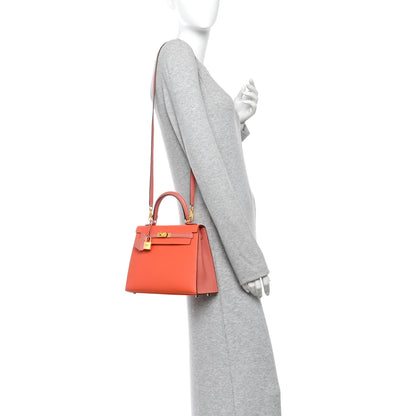 Hermes Chevre Mysore Horseshoe Kelly Sellier 25 Orange Poppy Rose Tea 2 of 10