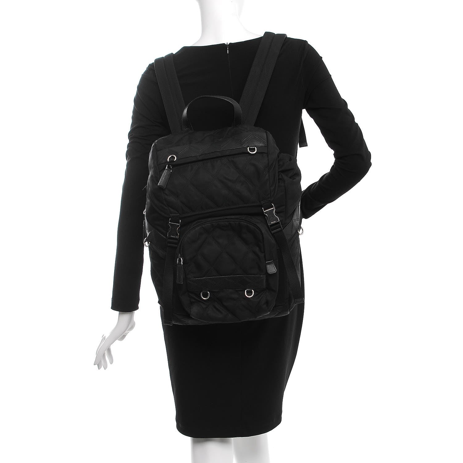 Prada Tessuto Nylon Impunturato Double Buckle Backpack Black 2 of 10