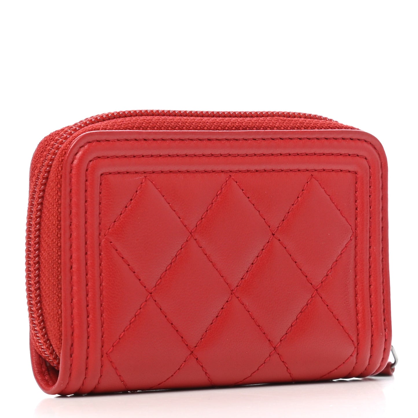 Lambskin Quilted Zip Around Boy Coin Purse Wallet Red