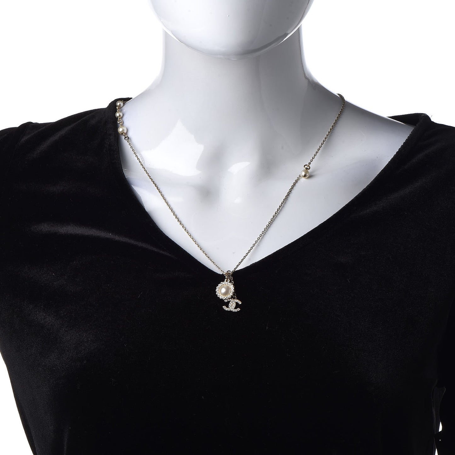 Pearl Crystal CC Necklace Gold